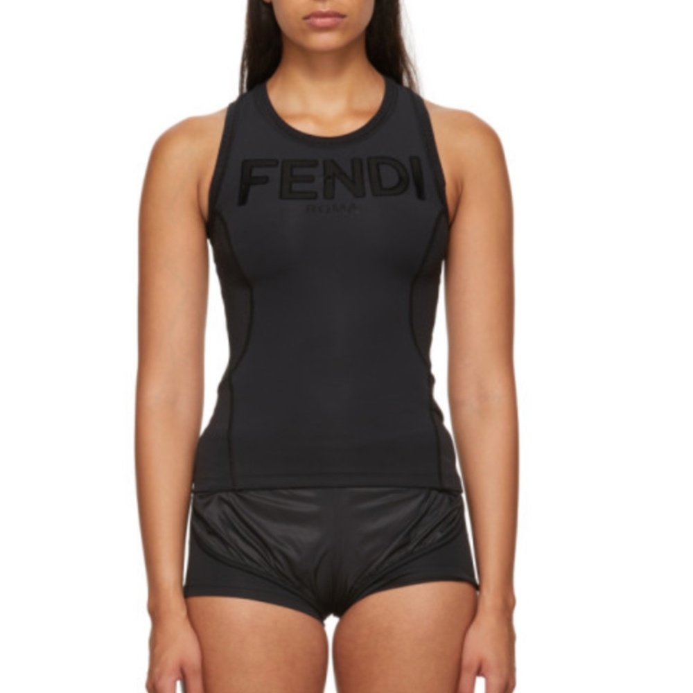FENDI Black Neoprene Logo Tank Top - Size 38